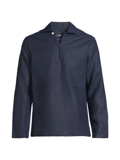 Drake's Men's Marine Linen Half-button Shirt In Navy