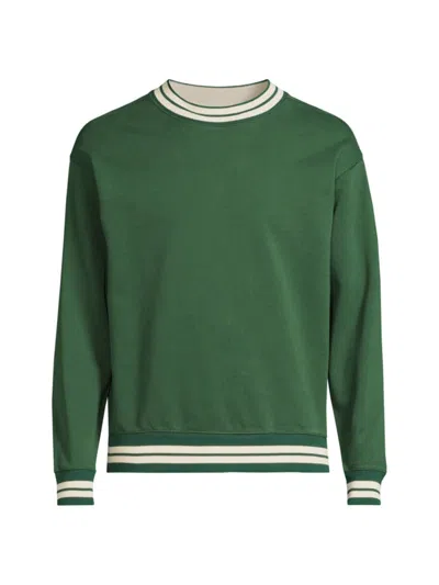 Drake's Men's Striped Cotton Sweatshirt In Green Ecru