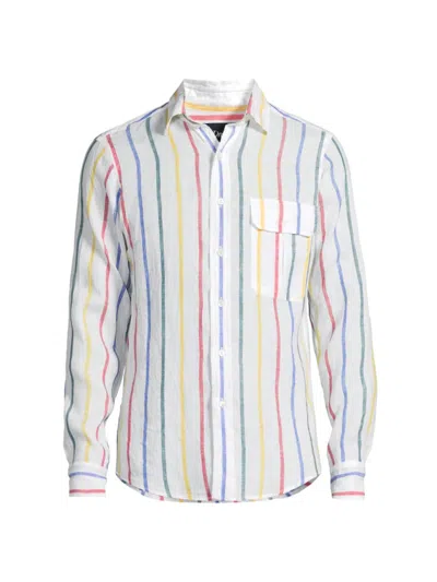Drake's Men's Striped Linen Button-front Shirt In Multi Stripe