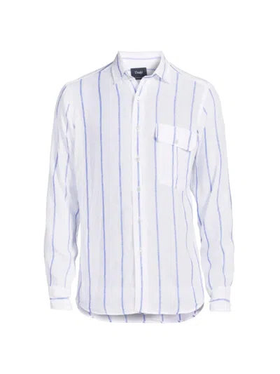 Drake's Men's Striped Linen Button-front Shirt In Navy