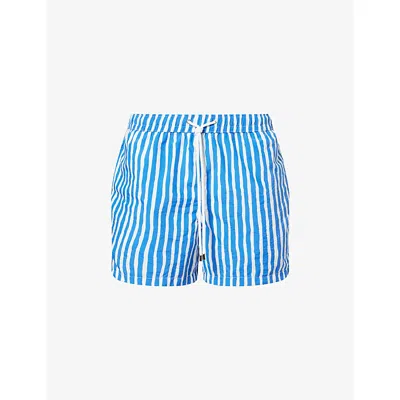 Drake's Mens Blue & White Drawstring-waist Striped Swim Shorts Xl