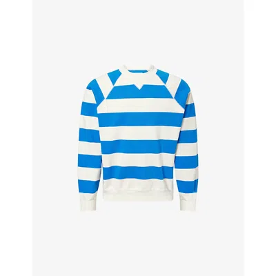 Drake's Mens Blue & White Striped Raglan-sleeve Cotton Sweatshirt Xxl In Multi
