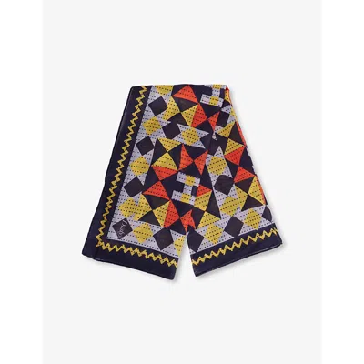 Drake's Mens Dark Navy Patchwork Printed Silk Bandana Scarf In Black