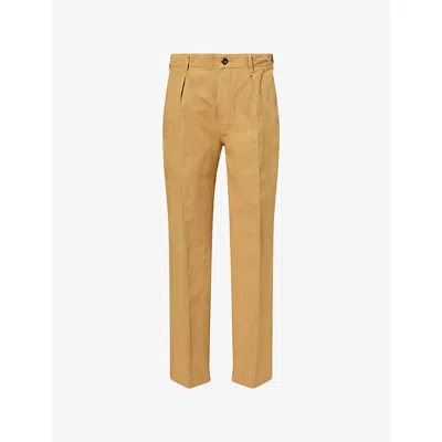 Drake's Mens Buff Clean Games Straight-leg Cotton And Linen Trousers In Brown