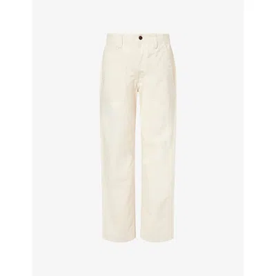 Drake's Mens Ecru Fatigue Straight-leg Cotton-twill Trousers In White