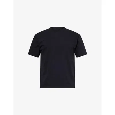 Drake's Mens Black Hiking Crewneck Cotton-jersey T-shirt In Blue
