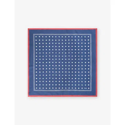 Drake's Mens Navy Polka Dot Logo Cotton Bandana In Blue