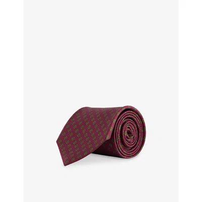 Drake's Mens Magenta Square Flowers Silk Tie In Burgundy