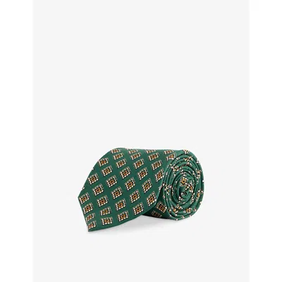 Drake's Mens Green Tile Medal Habotai Silk Tie