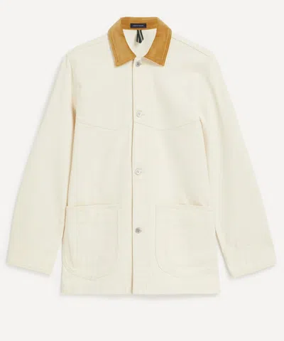 Drake's Drakes Mens Ecru Denim Western Chore Jacket In White