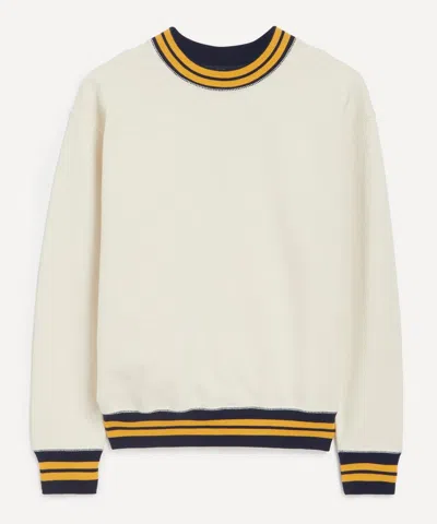 Drake's Drakes Mens Ecru Navy And Yellow Striped Rib Sweatshirt