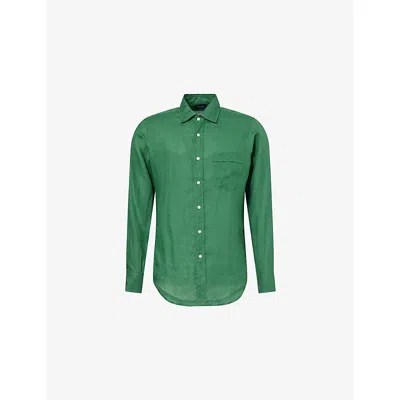 Drake's Mens Forest Green Long-sleeve Linen Summer Shirt