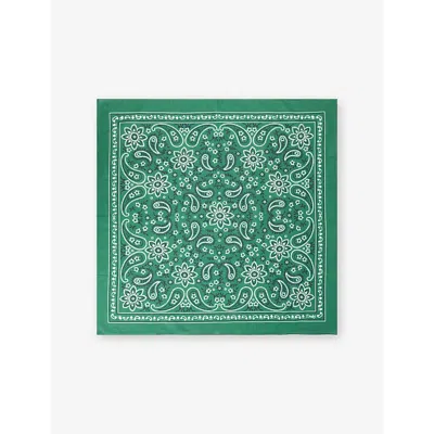 Drake's Mens Green Logo Paisley Cotton Bandana