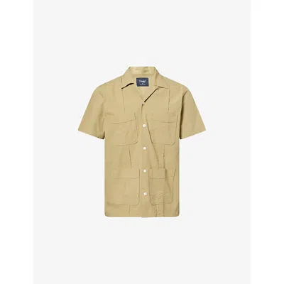 Drake's Mens Khaki Short-sleeve Cotton-linen Crepe Cuban Shirt In Brown