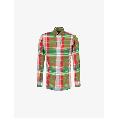Drake's Mens Drakes Madras Check-pattern Regular-fit Cotton Shirt In Green And Red