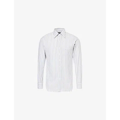 Drake's Mens Navy And White Striped Regular-fit Oxford Cotton Shirt