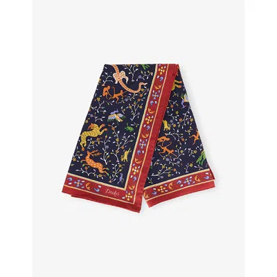 Drake's Mens Navy Animal Flowers Printed Silk Bandana Scarf In Multi