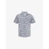 Drake's Mens Navy Duck Block-print Camp-collar Short Sleeve Cotton Shirt