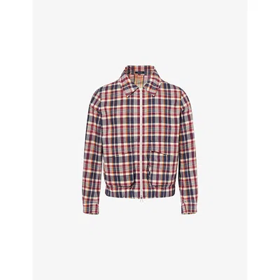 Drake's Mens Drakes Check-print Waxed Cotton Jacket In Navy, Rust & Ecru