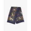Drake's Mens Navy Unicorn Garden Wool And Silk-blend Scarf In Navy