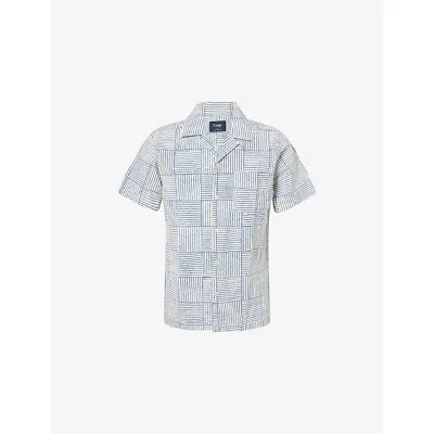 Drake's Mens Nvy & Wht Printed Camp-collar Woven Shirt In White