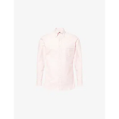 Drake's Mens Pink Ticking Striped Cotton Oxford Shirt