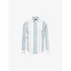Shop Drake's Mens Purp/wht/grn Stripe-print Long-sleeve Summer Shirt