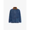 Drake's Corduroy-trimmed Indigo-dyed Denim Chore Jacket In Blue