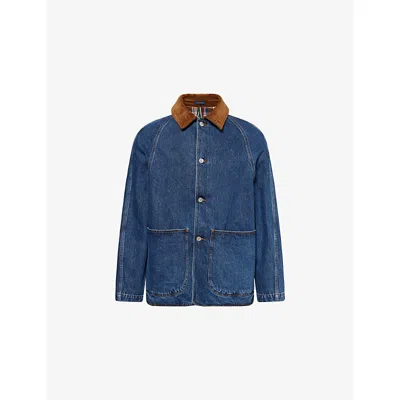 DRAKE'S MENS STONE WASH DENIM FIELD JACKET
