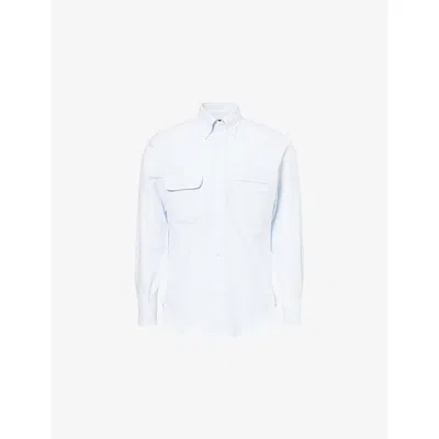 Drake's Mens Drakes Stripe-print Long Sleeve Cotton Oxford Shirt In Light Blue & White