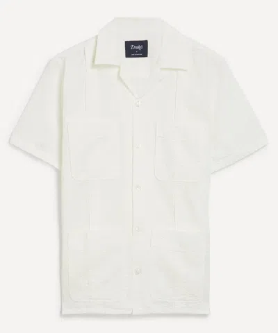Drake's Drakes Mens White Cotton-linen Seersucker Short-sleeve Shirt