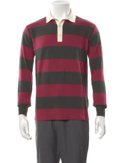 Pre-owned Drake's Merino Wool Striped Polo Sweater In Burgundy