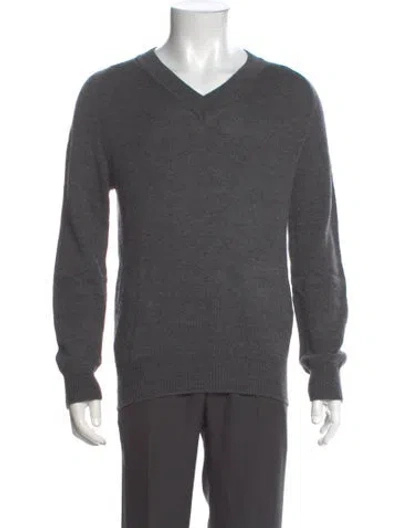 Pre-owned Drake's Merino Wool V-neck Pullover In Gray