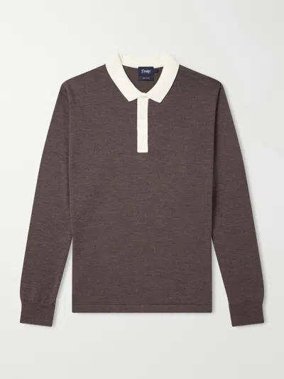 Drake's Merino Wool-jersey Polo Shirt In Brown