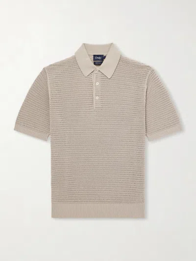 Drake's Mesh-knit Cotton Polo Shirt In Neutral