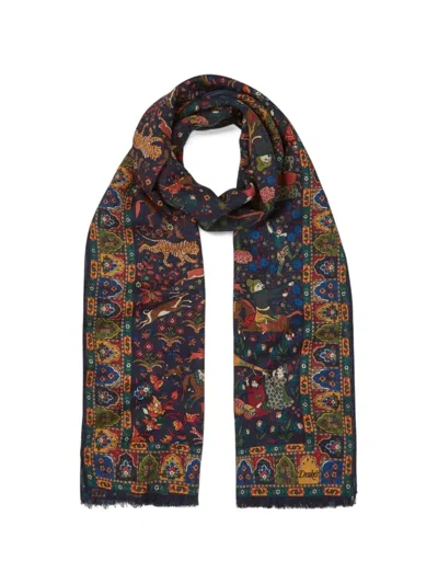 Drake's Mughal Garden Print Scarf In Neutral