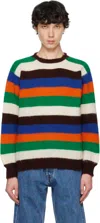Drake's Striped Brushed-wool Sweater In 662 Brown/blue/orang