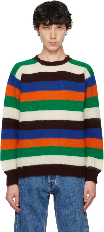 Drake's Striped Brushed-wool Sweater In Multi