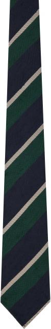 Drake's Navy & Green Shantung Multi Stripe Silk Tie In 252 Navy