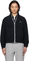 Drake's Navy Boucle Wool Zip Fleece Jacket In 250 Navy