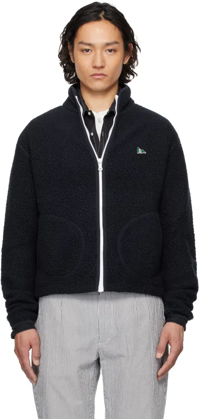 Drake's Navy Boucle Wool Zip Fleece Jacket In 250 Navy