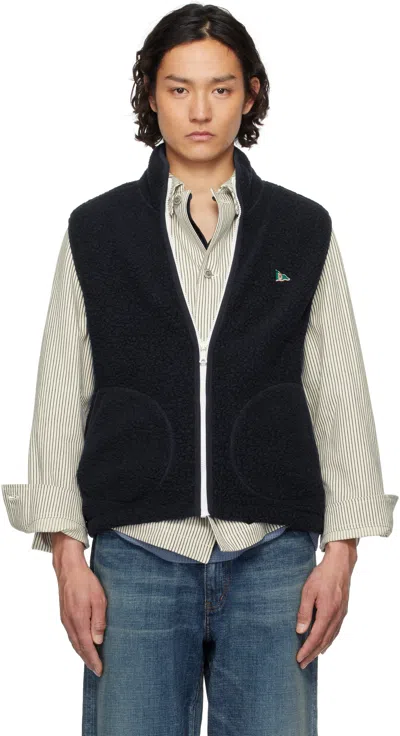 Drake's Navy Boucle Wool Zip Fleece Vest In 250 Navy