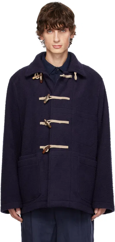 Drake's Navy Casentino Wool Short Duffle Jacket In 250 Navy
