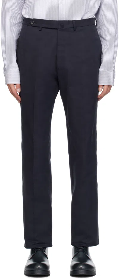 Drake's Navy Cotton Drill Flat Front Trousers In 250 Navy