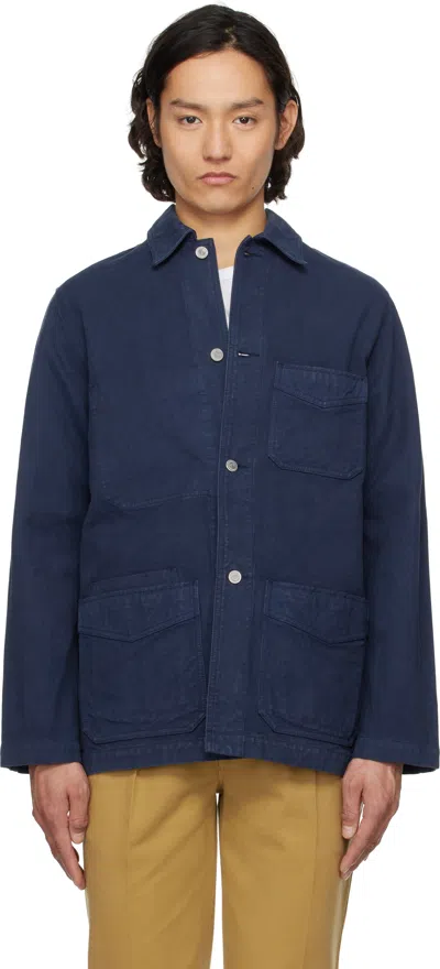 Drake's Navy Cotton Duck Canvas Five-pocket Chore Jacket In 250 Navy
