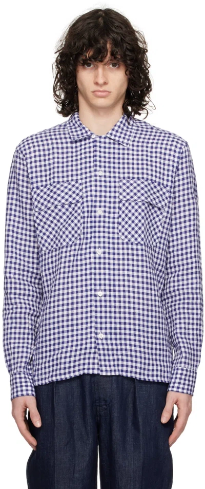 Drake's Navy Gingham Shirt In 253 Navy Gingham