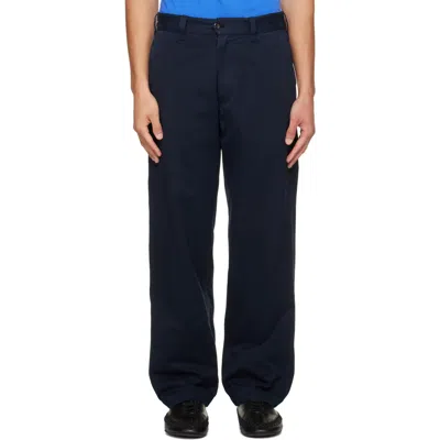Drake's ネイビー Heavy Cotton Flat Front トラウザーズ In Blue