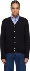 Drake's Navy Lambswool 6 Button Cardigan In 250 Navy