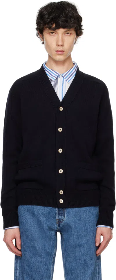 Drake's Navy Lambswool 6 Button Cardigan In 250 Navy