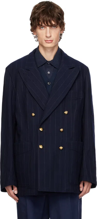 Drake's Navy Mk. Iii Pin Stripe Blazer In 250 Navy & White